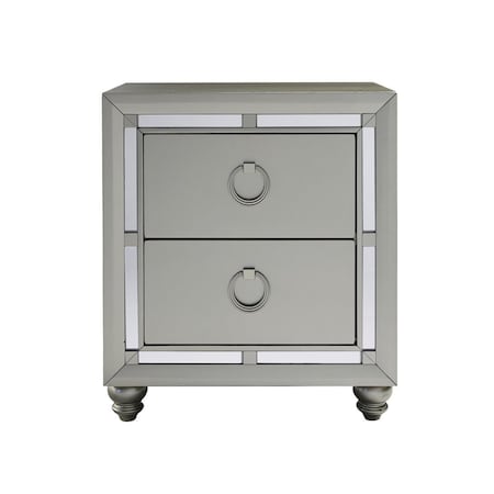 Gfancy Fixtures Champagne Tone Nightstand with 2 Drawer Mirror Trim Accent, Silver GF2627577
